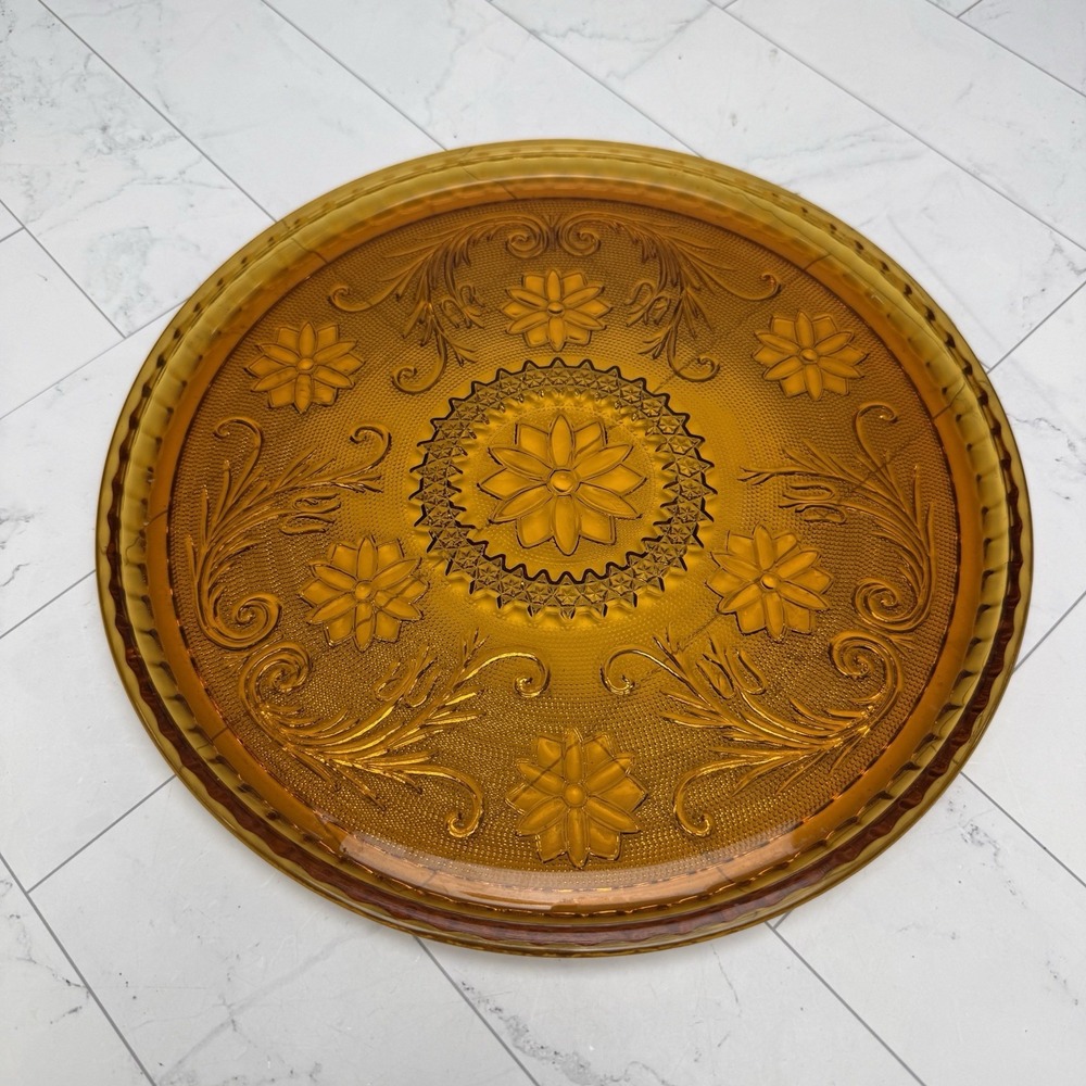 Vintage Indiana Glass Amber Tiara 10" Sandwich / Decanter tray